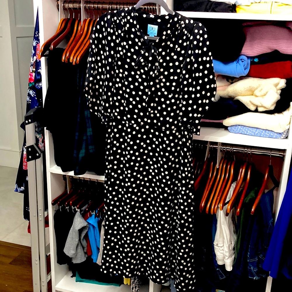 CeCe Black and White Polka Dot Dress 12 with Flutter Sleeves NWOT